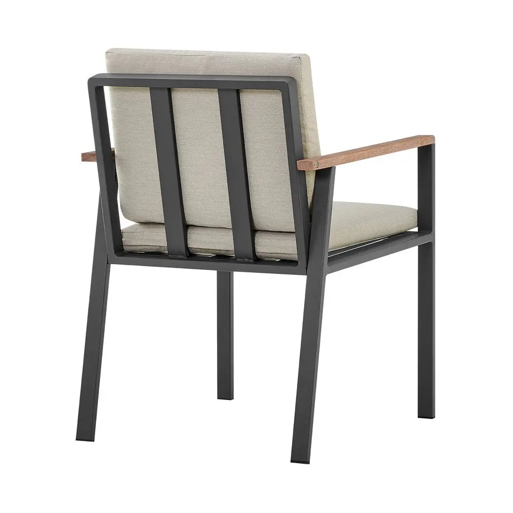 Set of Two 22" Light Gray Solid Wood Outdoor Dining Chair with Taupe Cushion - NOBLE HOME INTERIORS