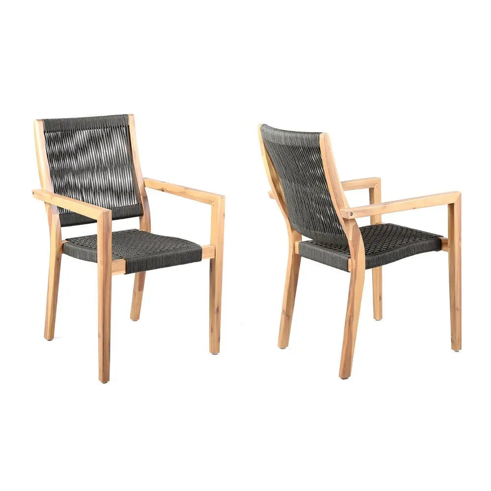 Set of Two 23" Charcoal and Natural Wood Solid Wood Outdoor Arm Chair - NOBLE HOME INTERIORS