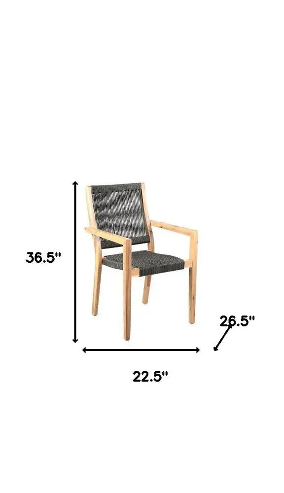 Set of Two 23" Charcoal and Natural Wood Solid Wood Outdoor Arm Chair - NOBLE HOME INTERIORS