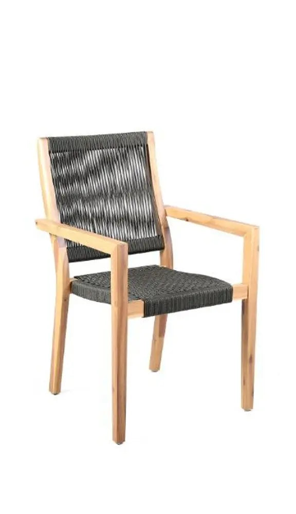 Set of Two 23" Charcoal and Natural Wood Solid Wood Outdoor Arm Chair - NOBLE HOME INTERIORS