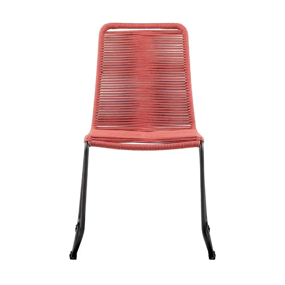 Set of Two 23" Red Metal Outdoor Dining Chair - NOBLE HOME INTERIORS