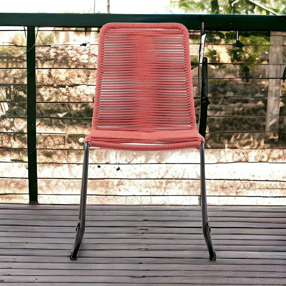 Set of Two 23" Red Metal Outdoor Dining Chair - NOBLE HOME INTERIORS