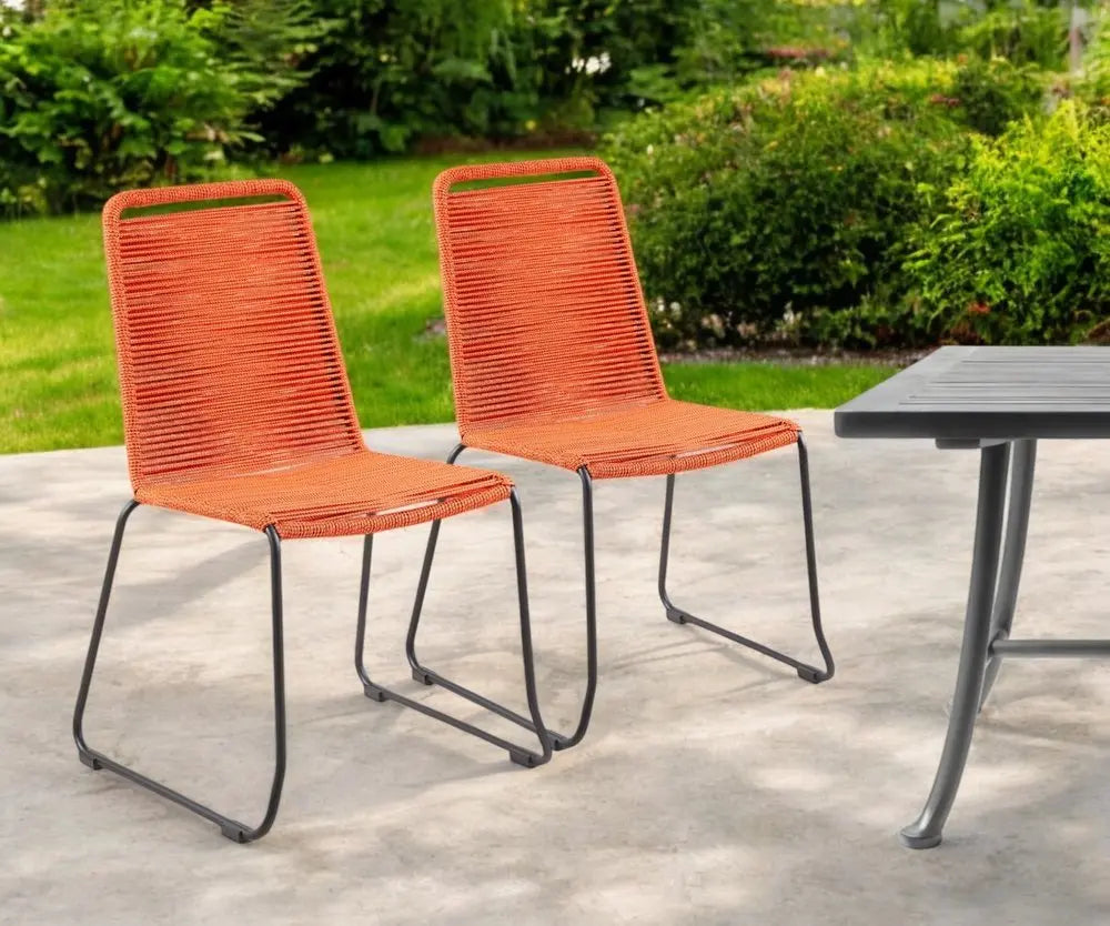 Set of Two 23" Tangerine Metal Outdoor Dining Chair - NOBLE HOME INTERIORS