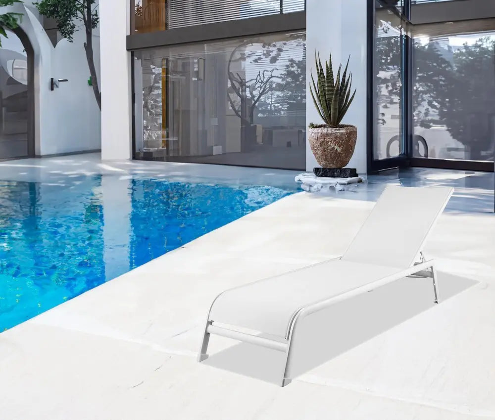 Set of Two 23" White and Chrome Indoor Outdoor Chaise Lounge - NOBLE HOME INTERIORS