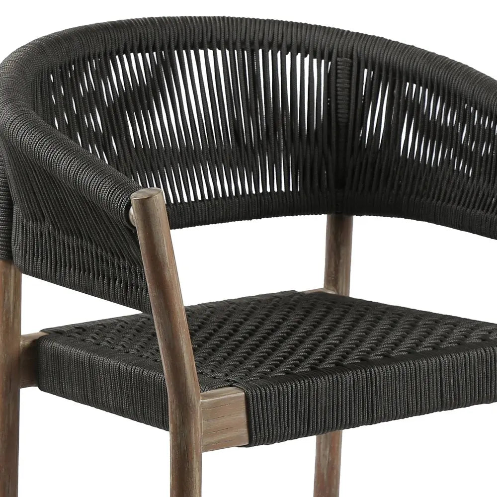 Set of Two 26" Black and Natural Wood Solid Wood Outdoor Dining Chair - NOBLE HOME INTERIORS