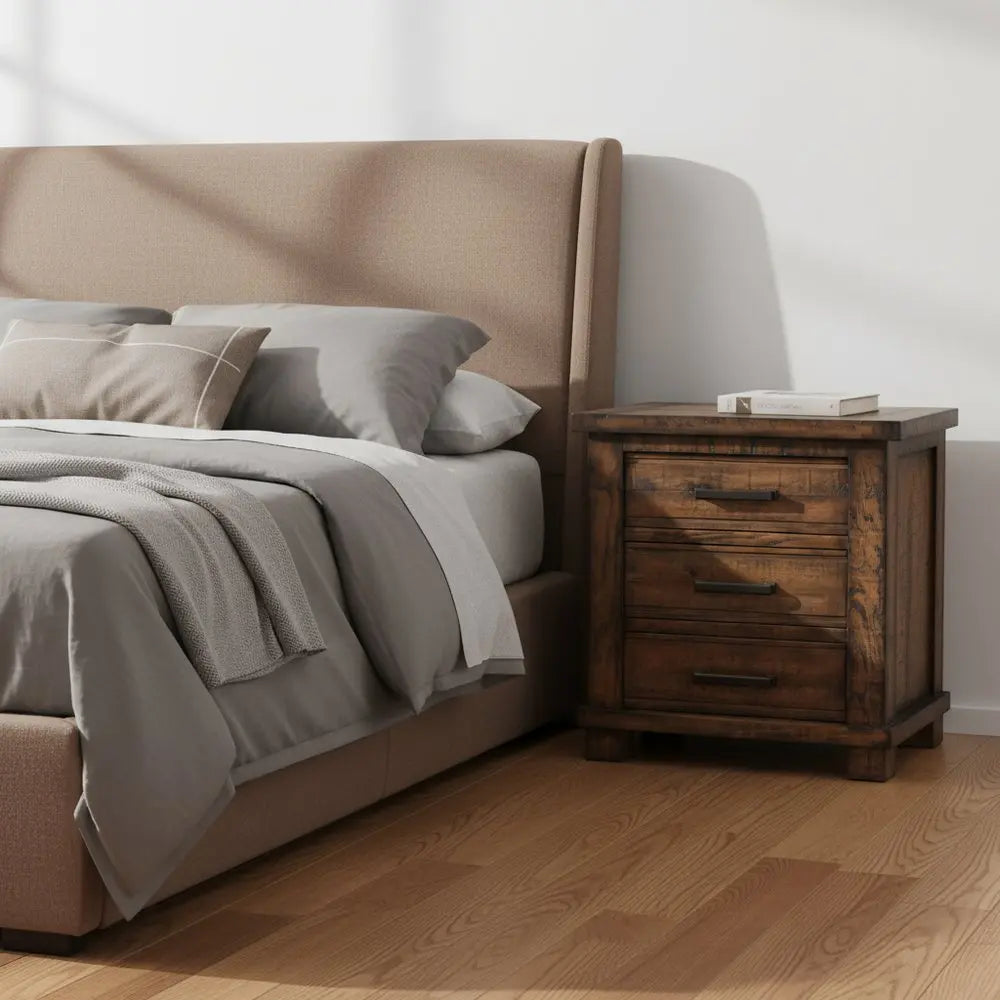 Set of Two 26" Walnut Solid Wood Distressed Three Drawer Nightstand - NOBLE HOME INTERIORS