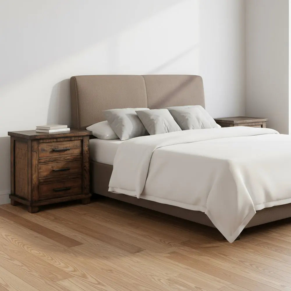 Set of Two 26" Walnut Solid Wood Distressed Three Drawer Nightstand - NOBLE HOME INTERIORS