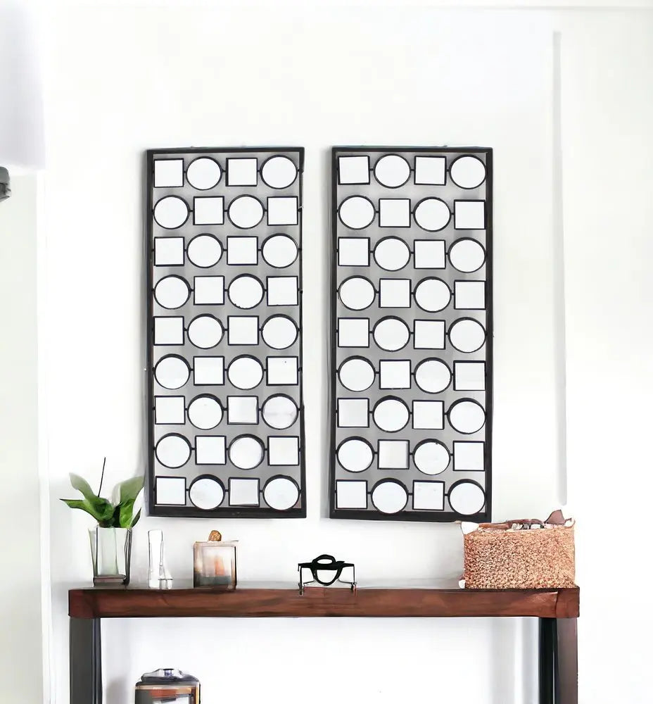 Set of Two 30" X 12" Bronze Mirrored Metal Abstract Wall Decor - NOBLE HOME INTERIORS