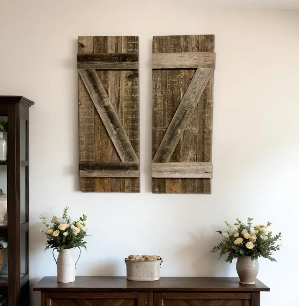 Set of Two 36" X 14" Gray Solid Wood Wall Decor - NOBLE HOME INTERIORS