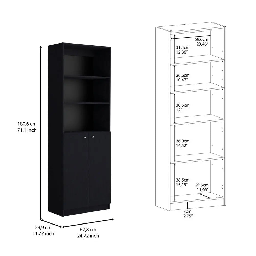 Set of Two 71" Black Bookcase With Two Doors HomeRoots