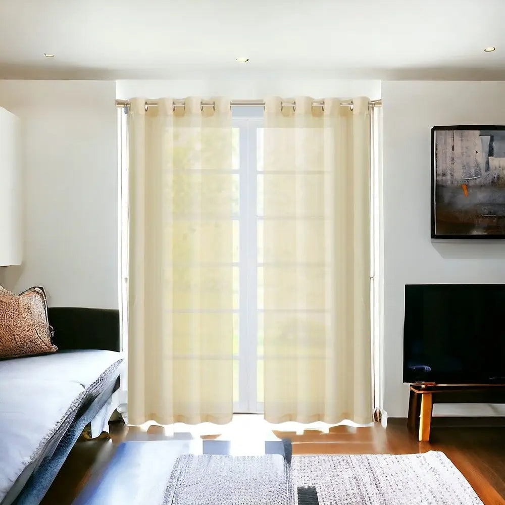 Set of Two 84" Beige Solid Modern Window Panels - NOBLE HOME INTERIORS