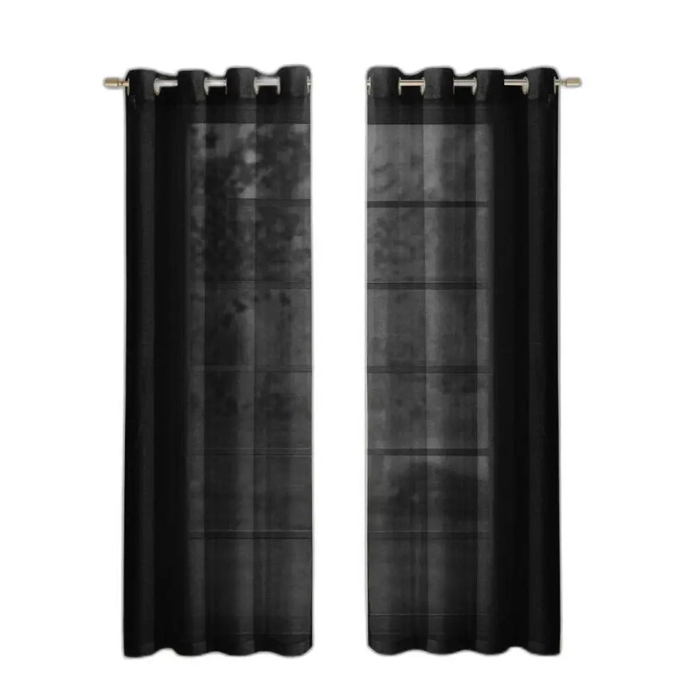 Set of Two 84" Black Solid Modern Window Panels - NOBLE HOME INTERIORS