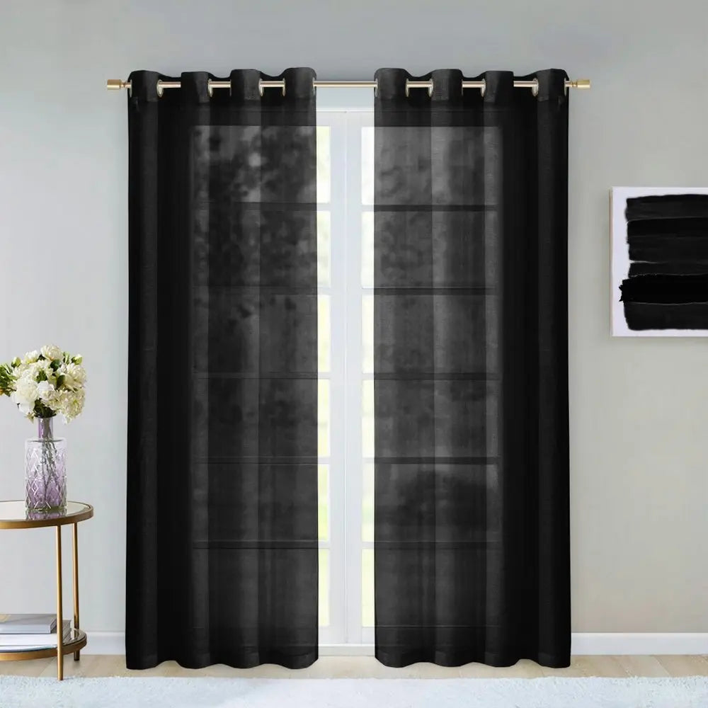 Set of Two 84" Black Solid Modern Window Panels - NOBLE HOME INTERIORS