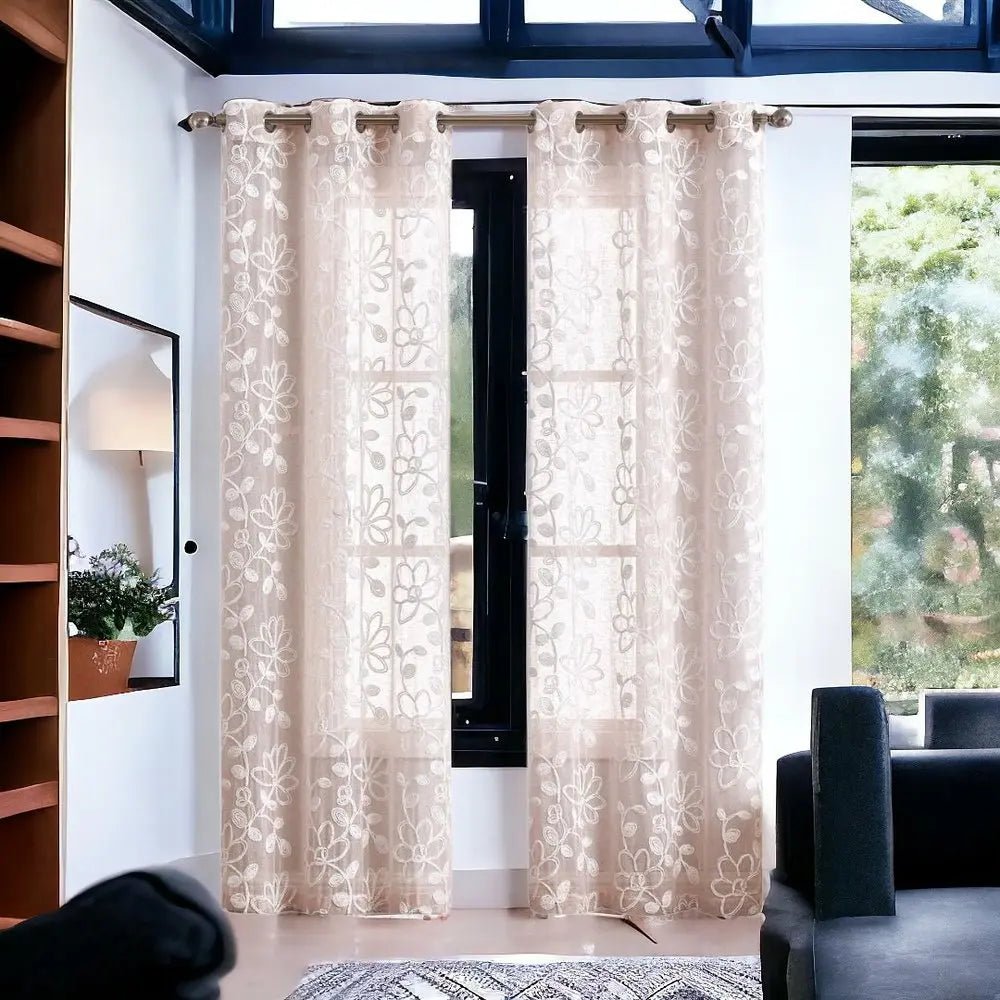 Set of Two 84"  Blush Floral Embroidered Window Panels HomeRoots