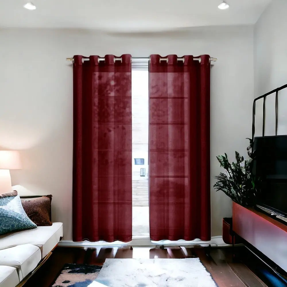 Set of Two 84" Burgundy Solid Modern Window Panels - NOBLE HOME INTERIORS