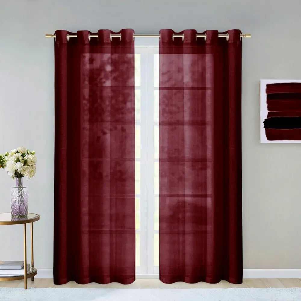 Set of Two 84" Burgundy Solid Modern Window Panels - NOBLE HOME INTERIORS