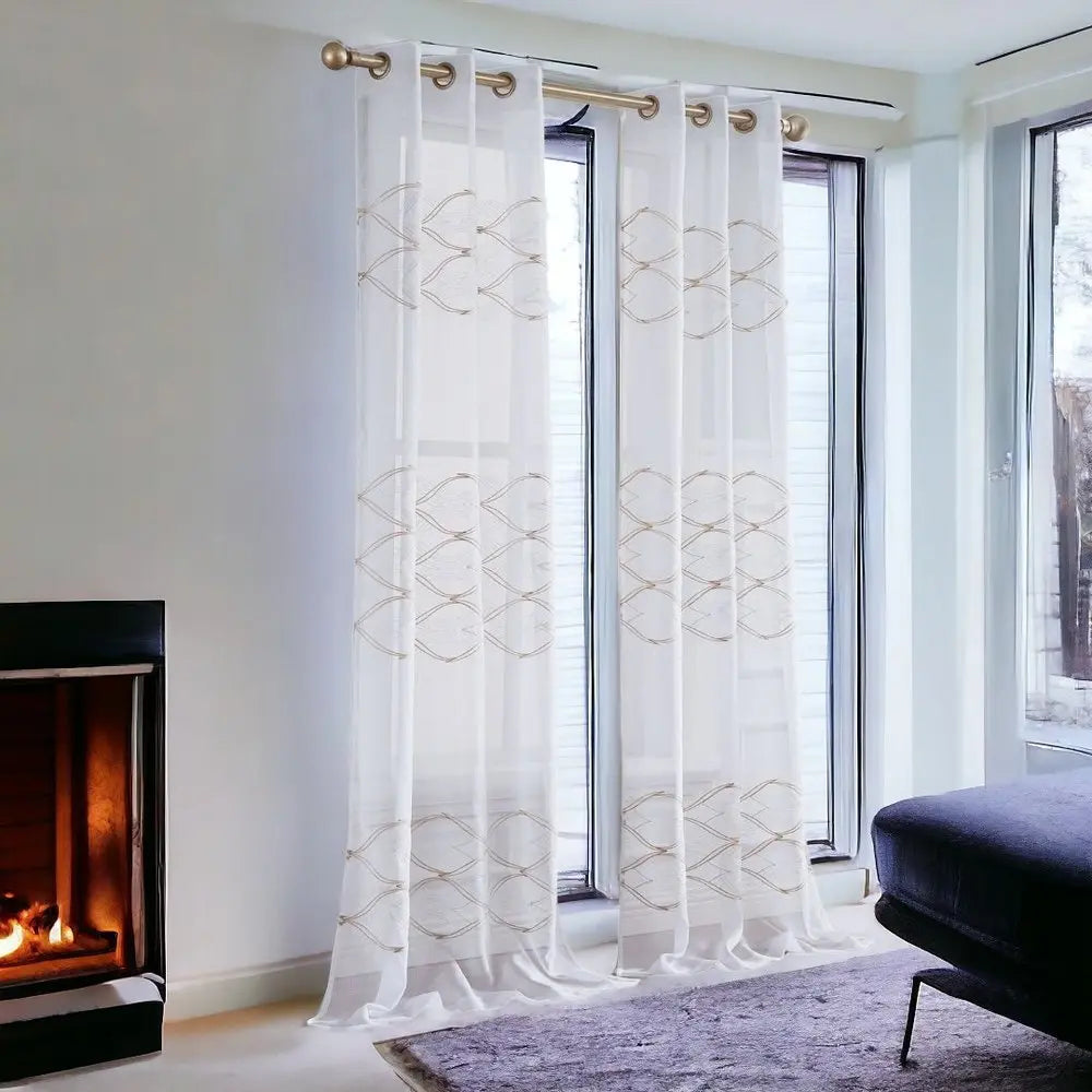 Set of Two 84" Gold Wave Embroidered Window Panels - NOBLE HOME INTERIORS