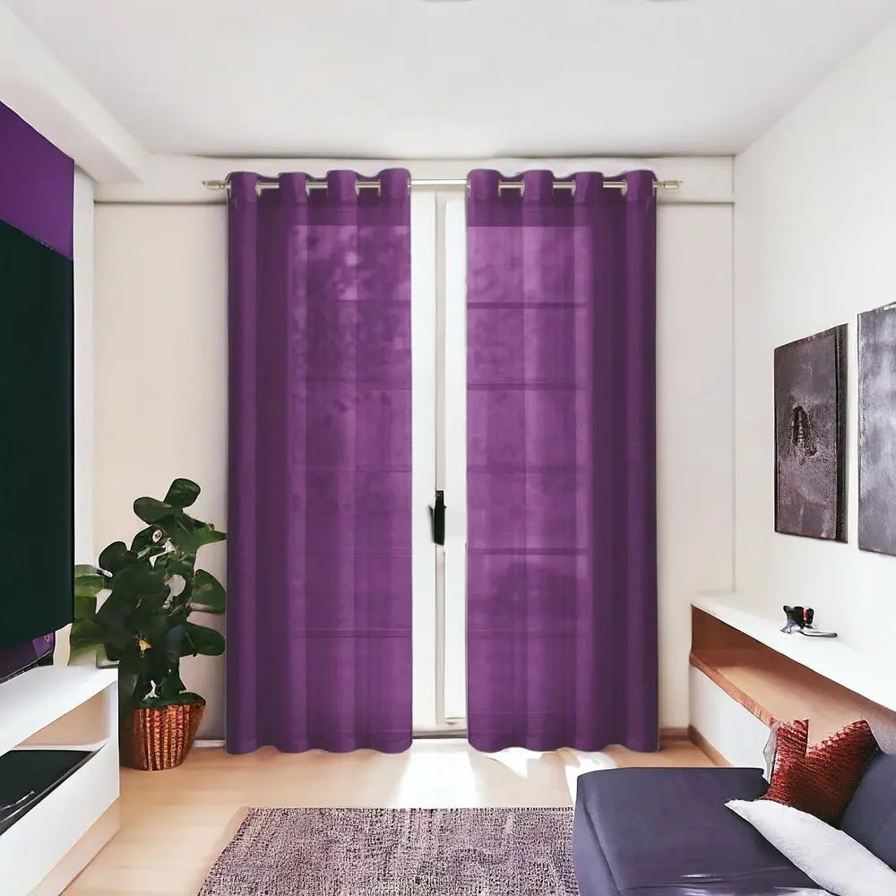 Set of Two 84" Purple Solid Modern Window Panels - NOBLE HOME INTERIORS