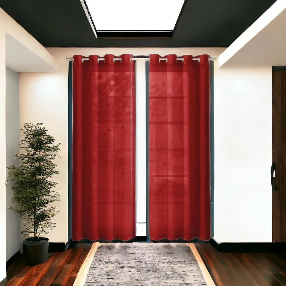 Set of Two 84" Red Solid Modern Window Panels - NOBLE HOME INTERIORS
