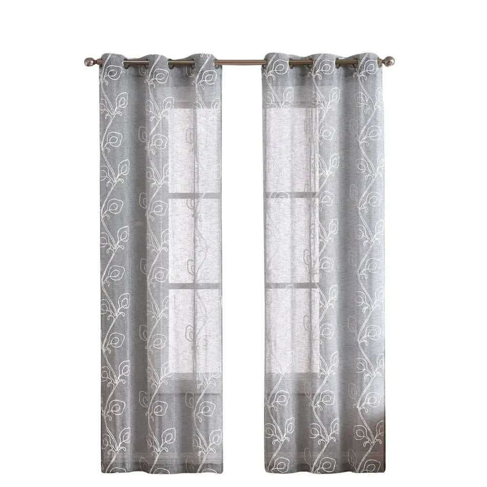 Set of Two 84" Silver Boho Embroidered Window Panels - NOBLE HOME INTERIORS