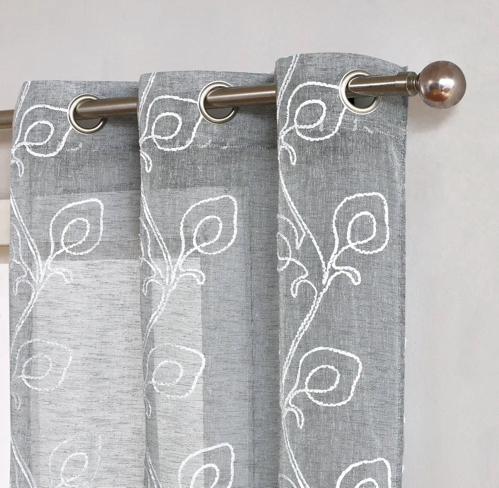 Set of Two 84" Silver Boho Embroidered Window Panels - NOBLE HOME INTERIORS