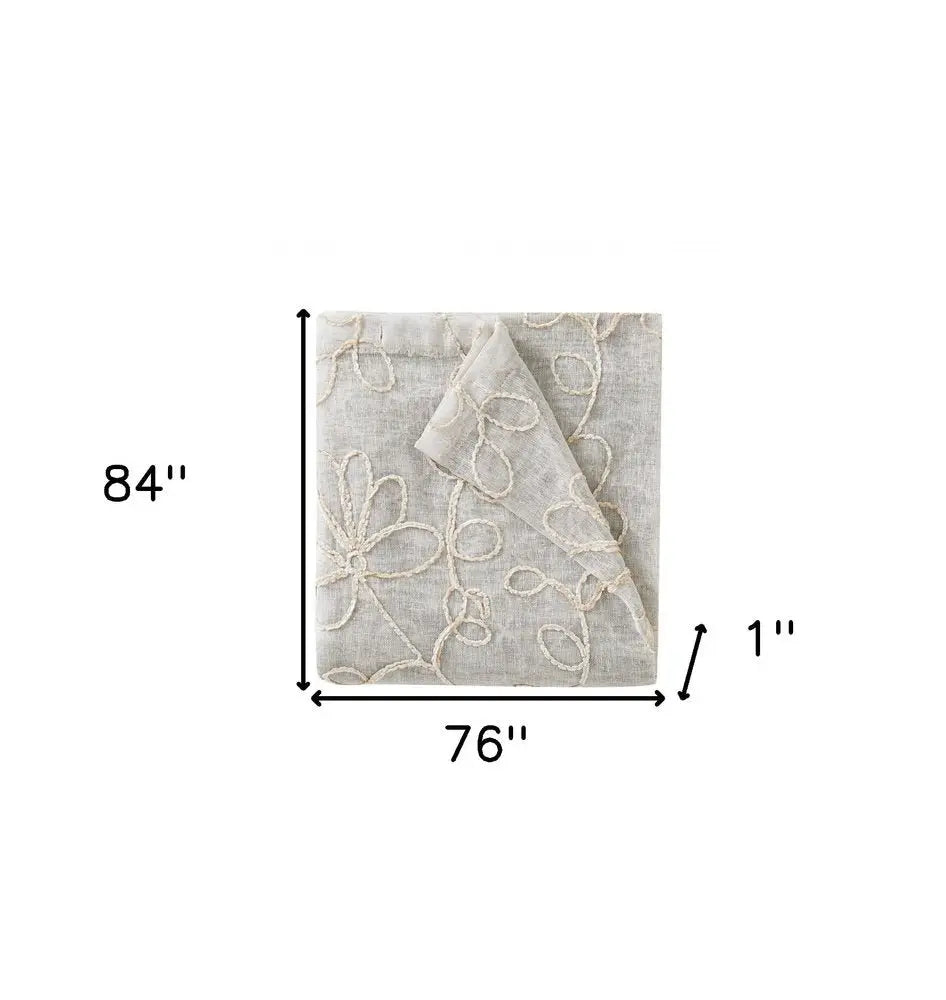 Set of Two 84" Tan Floral Embroidered Window Panels - NOBLE HOME INTERIORS