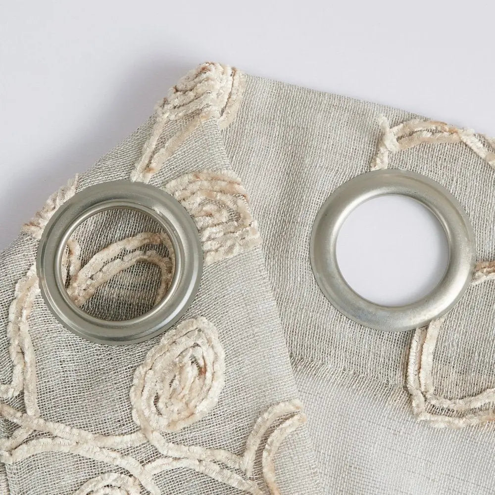 Set of Two 84" Tan Floral Embroidered Window Panels - NOBLE HOME INTERIORS