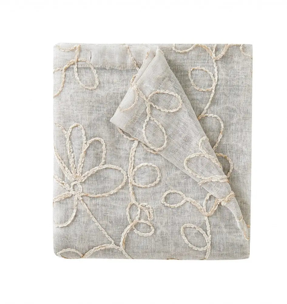 Set of Two 84" Tan Floral Embroidered Window Panels - NOBLE HOME INTERIORS