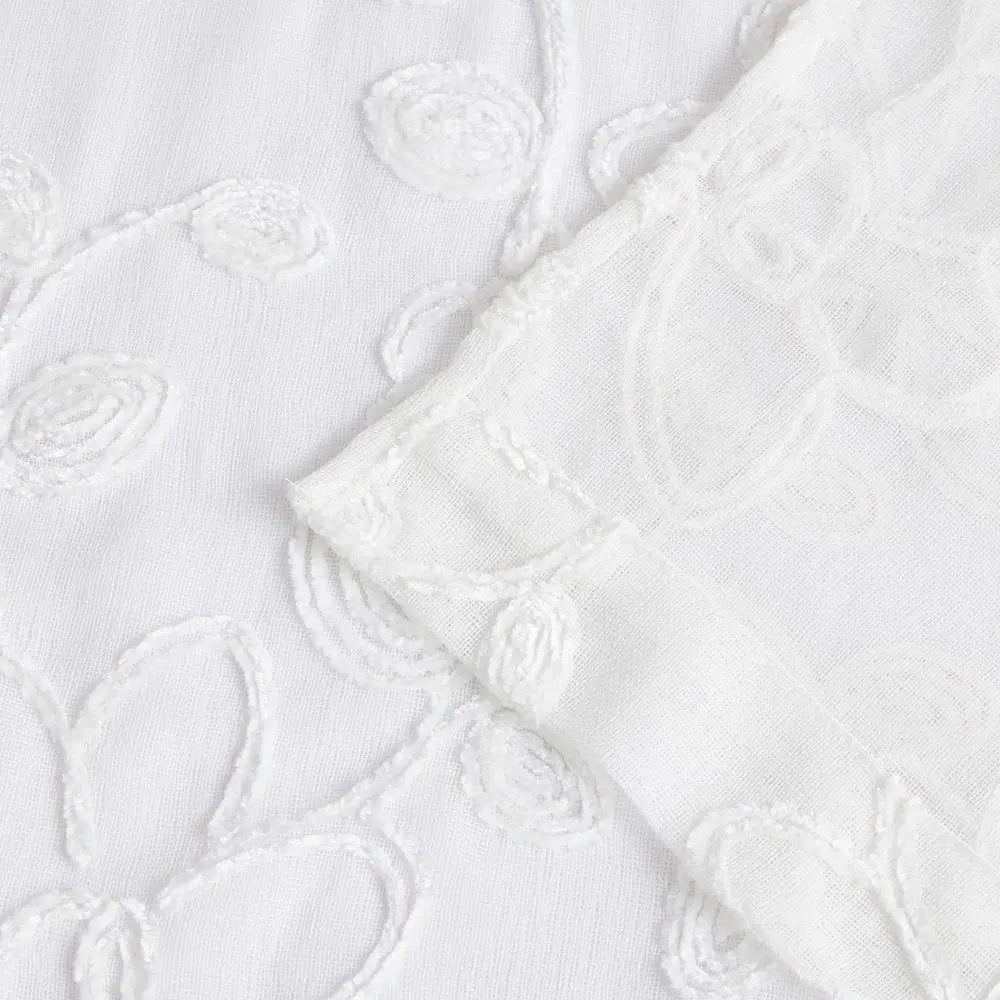 Set of Two 84" White Floral Embroidered Window Panels - NOBLE HOME INTERIORS