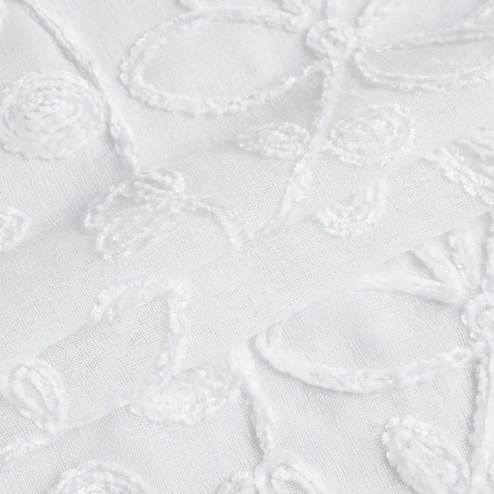 Set of Two 84" White Floral Embroidered Window Panels - NOBLE HOME INTERIORS