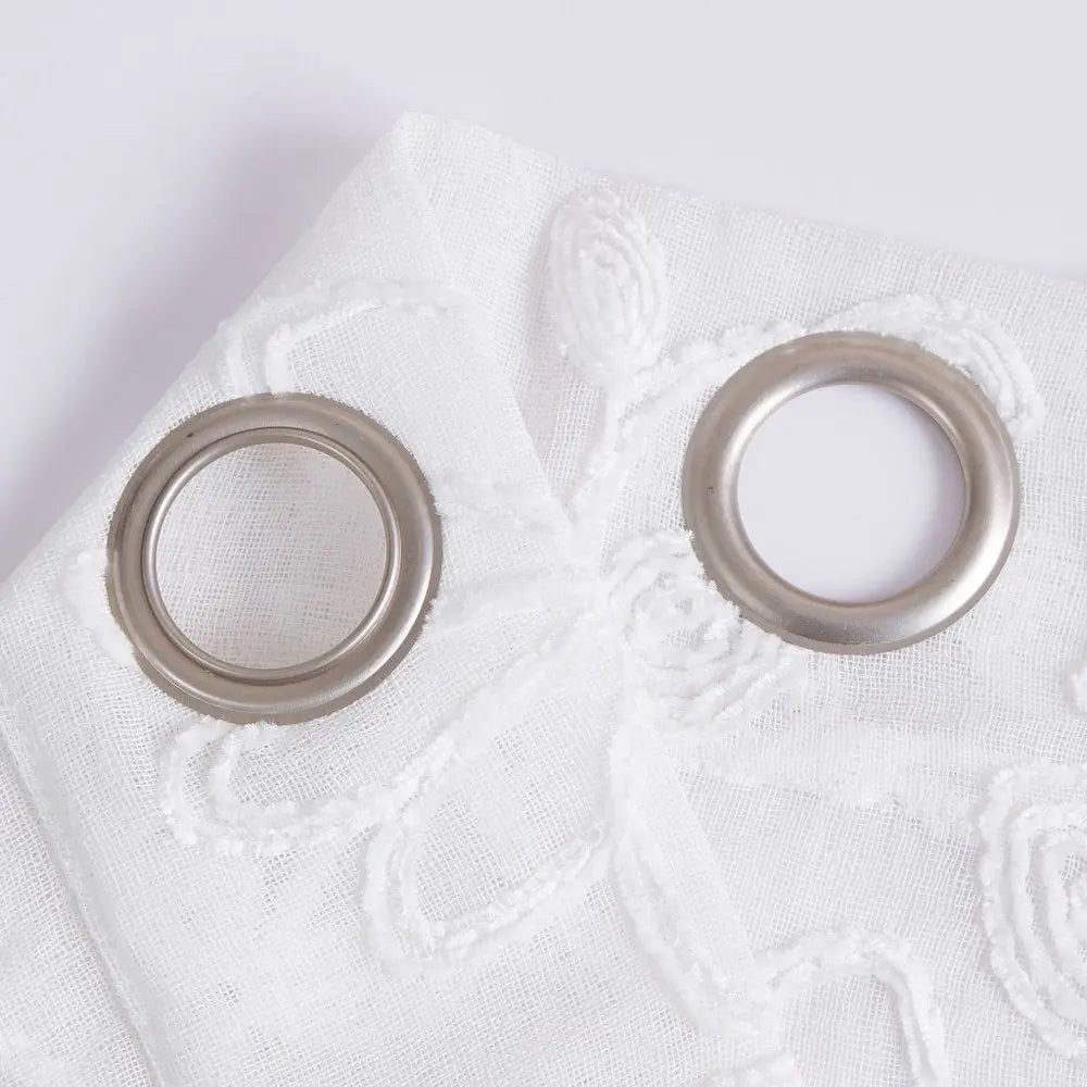 Set of Two 84" White Floral Embroidered Window Panels - NOBLE HOME INTERIORS