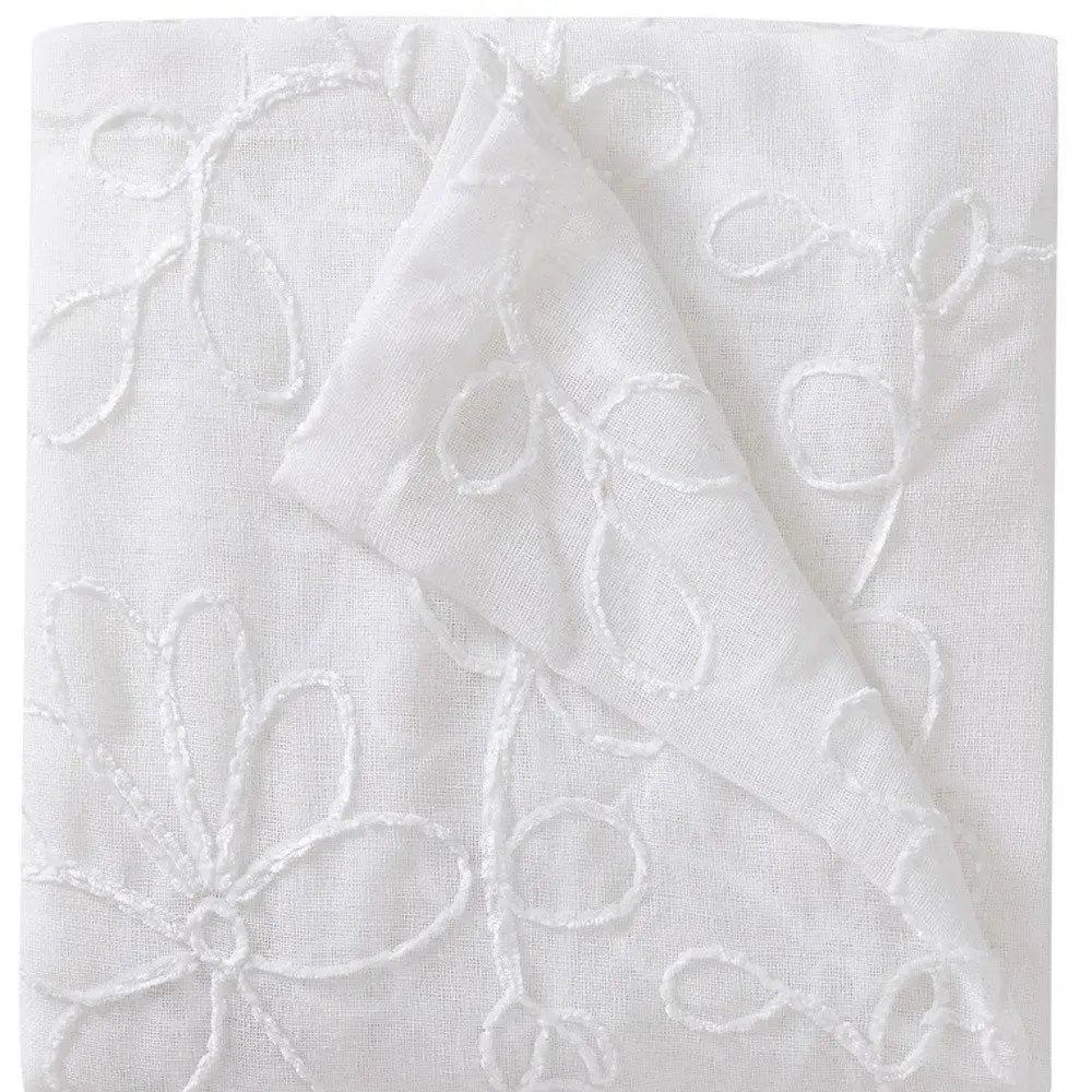 Set of Two 84" White Floral Embroidered Window Panels - NOBLE HOME INTERIORS