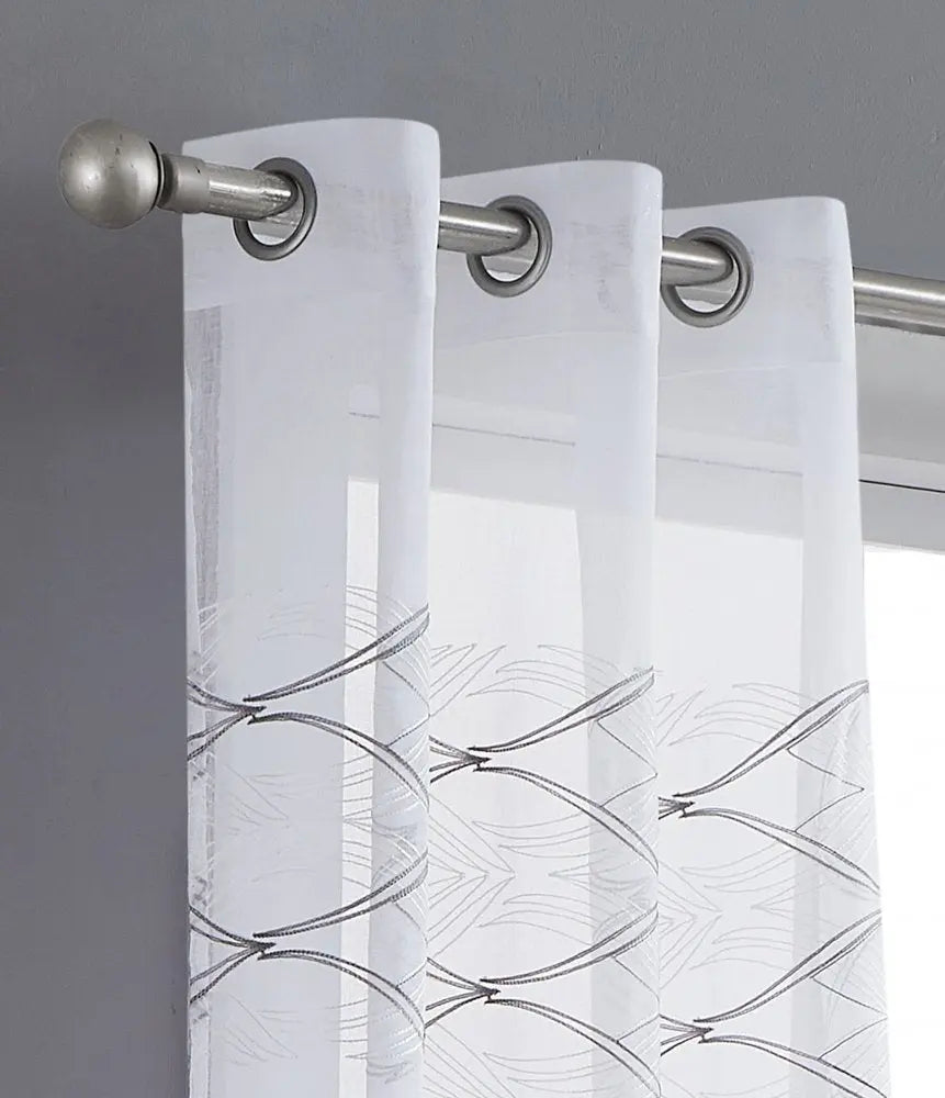 Set of Two 84" White Wave Embroidered Window Panels - NOBLE HOME INTERIORS