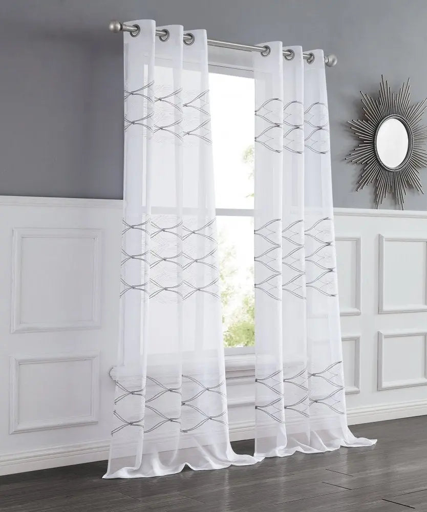 Set of Two 84" White Wave Embroidered Window Panels - NOBLE HOME INTERIORS