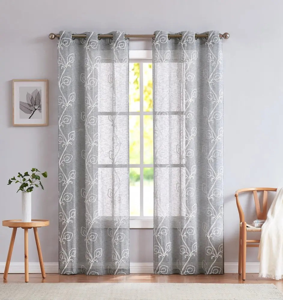 Set of Two 96" Silver Boho Embroidered Window Panels - NOBLE HOME INTERIORS