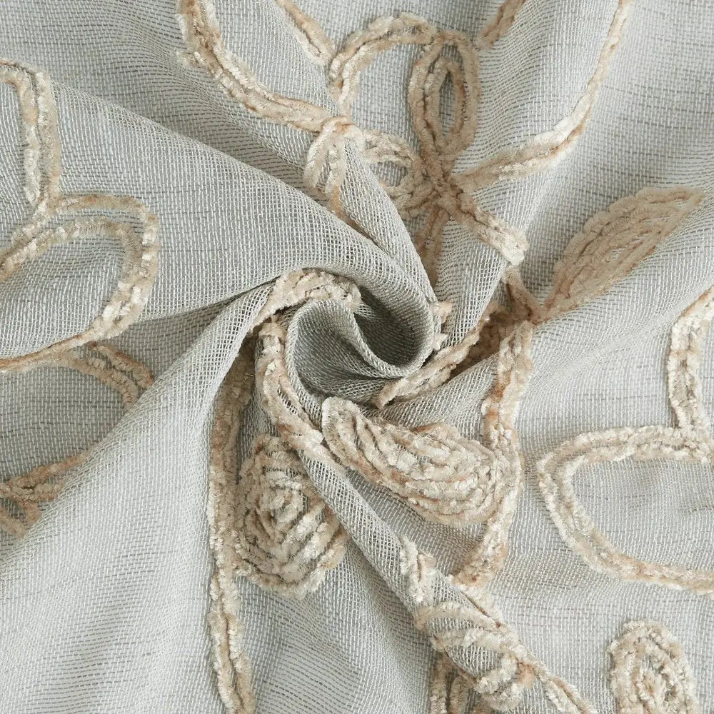 Set of Two 96" Tan Floral Embroidered Window Panels - NOBLE HOME INTERIORS