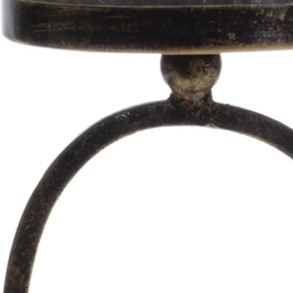 Set of Two Antiqued Bronze Geometric Glass And Metal Tabletop Hurricane Candle Holders - NOBLE HOME INTERIORS