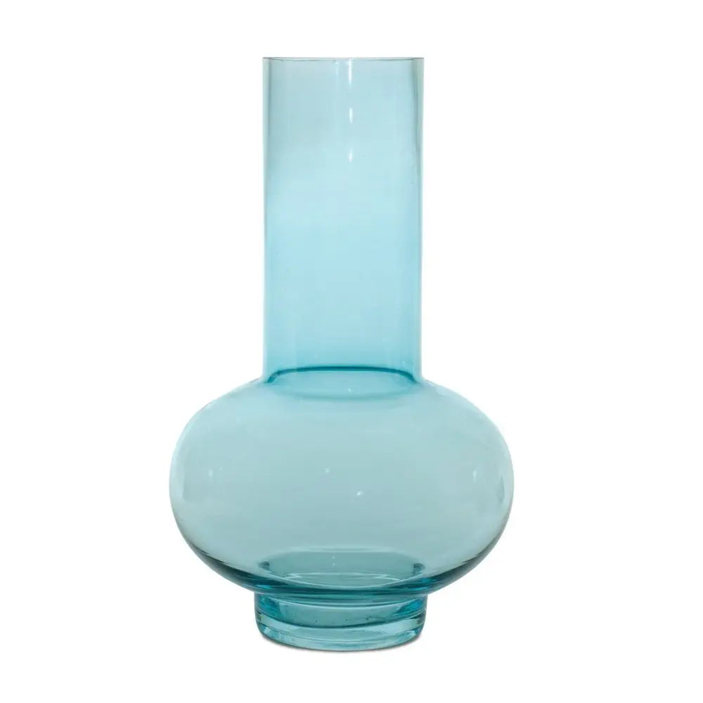 Set of Two Aqua Glass Round Table Vases - NOBLE HOME INTERIORS