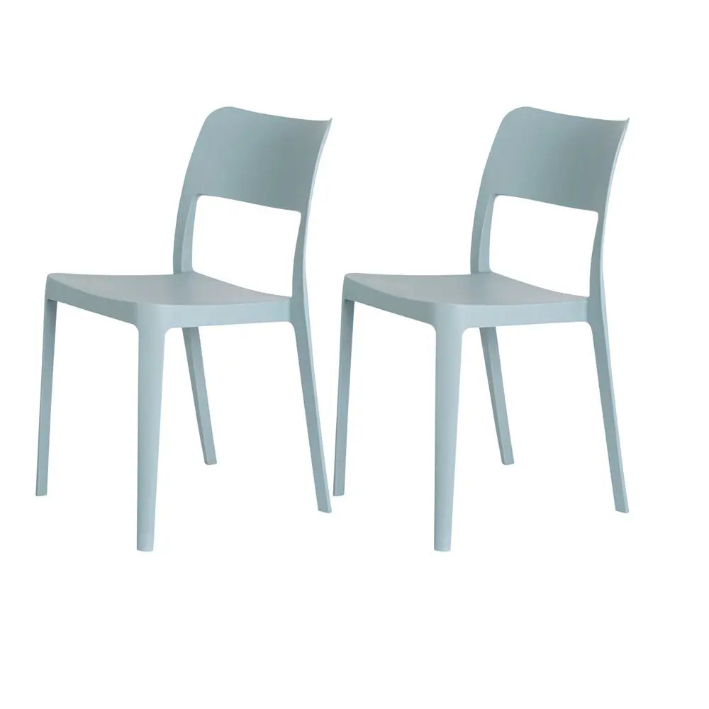 Set of Two Baby Blue Heavy Duty Plastic Outdoor Stacking Accent Chairs - NOBLE HOME INTERIORS
