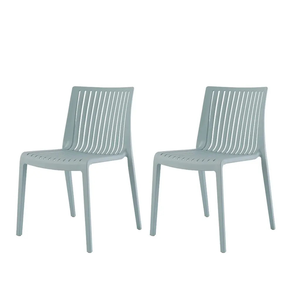 Set of Two Baby Blue Heavy Duty Plastic Outdoor Stacking Accent Chairs - NOBLE HOME INTERIORS