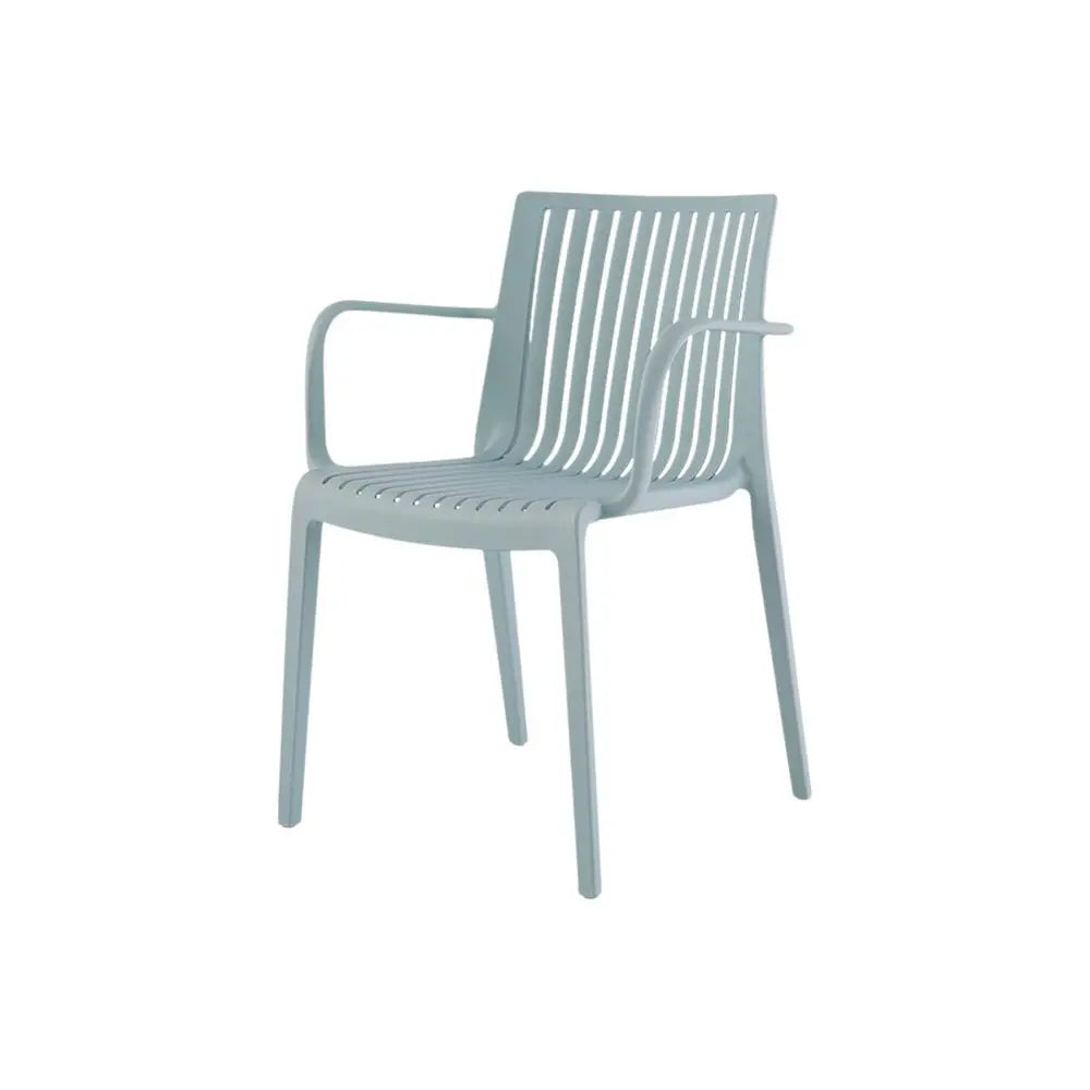 Set of Two Baby Blue Heavy Duty Plastic Outdoor Stacking Arm Chairs - NOBLE HOME INTERIORS