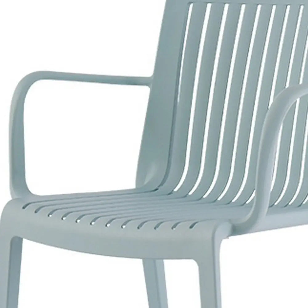 Set of Two Baby Blue Heavy Duty Plastic Outdoor Stacking Arm Chairs - NOBLE HOME INTERIORS