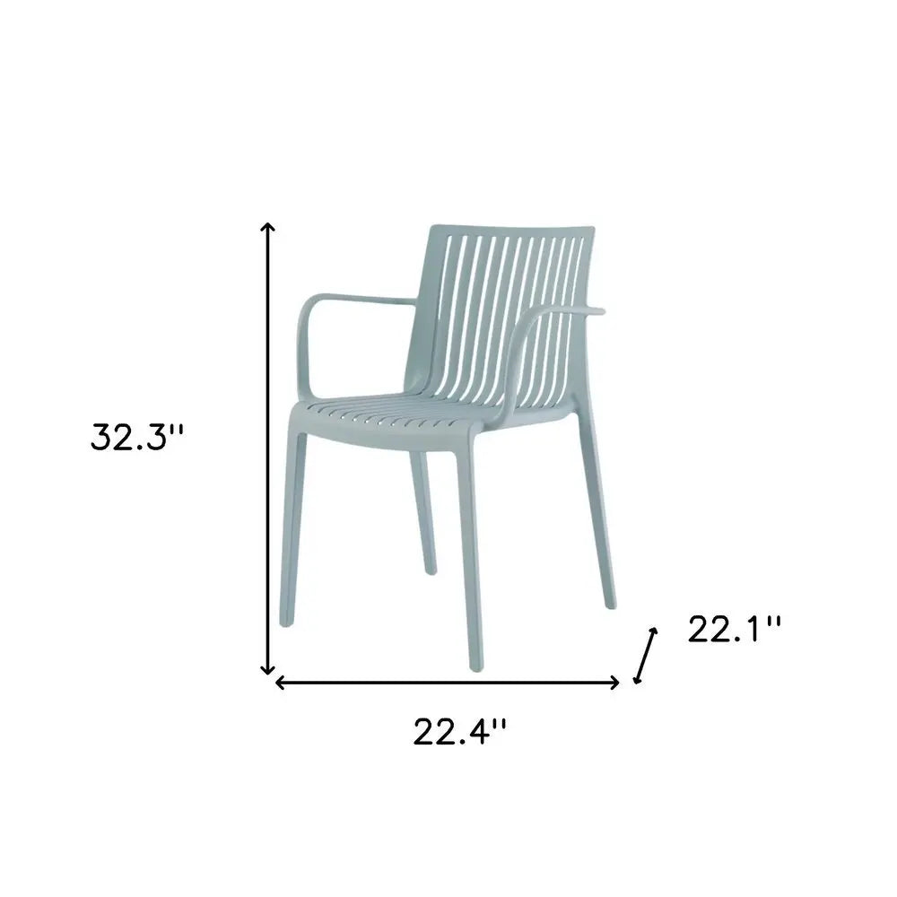 Set of Two Baby Blue Heavy Duty Plastic Outdoor Stacking Arm Chairs - NOBLE HOME INTERIORS