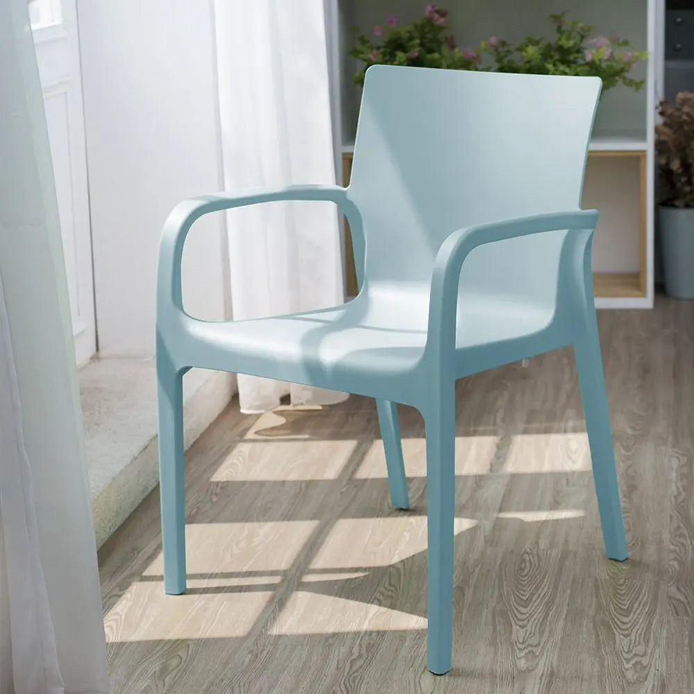 Set of Two Baby Blue Heavy Duty Plastic Outdoor Stacking Dining Chairs - NOBLE HOME INTERIORS