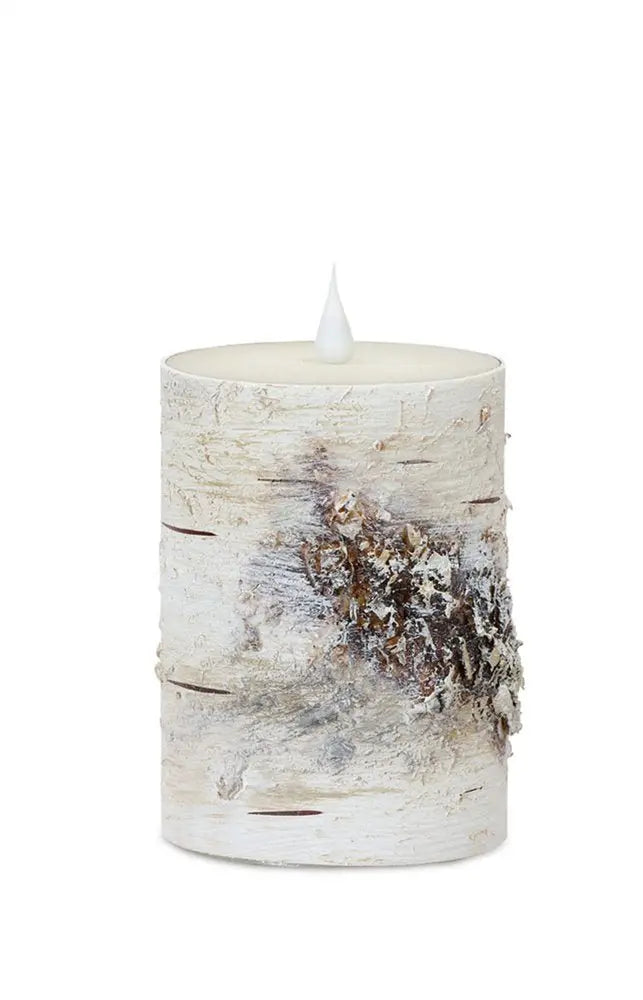 Set of Two Beige and Ivory Faux Birchwood Flameless Pillar Candle - NOBLE HOME INTERIORS