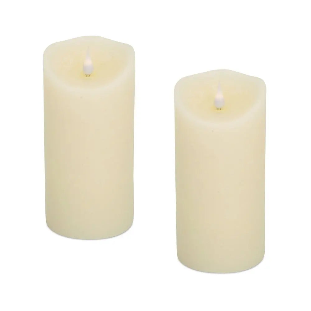 Set of Two Beige Flameless Pillar Candle - NOBLE HOME INTERIORS