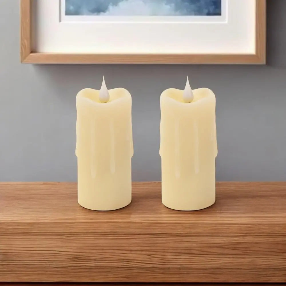 Set of Two Beige Flameless Votive Candle - NOBLE HOME INTERIORS