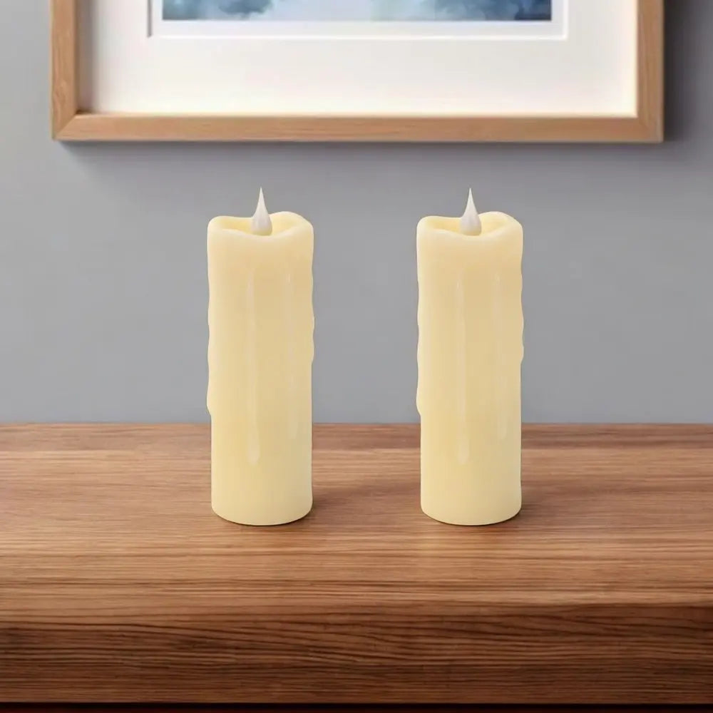 Set of Two Beige Flameless Votive Candle - NOBLE HOME INTERIORS