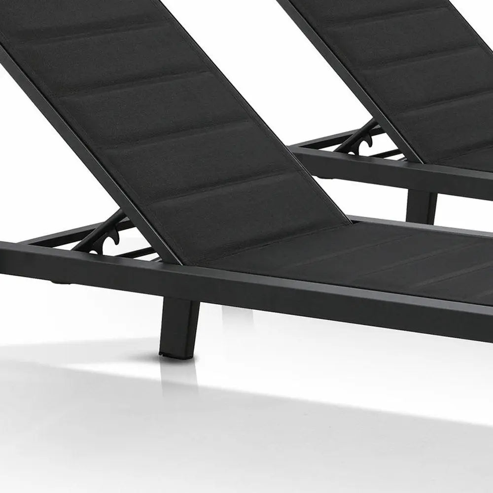 Set of Two Black Aluminum Sling Outdoor Chaise Lounges - NOBLE HOME INTERIORS