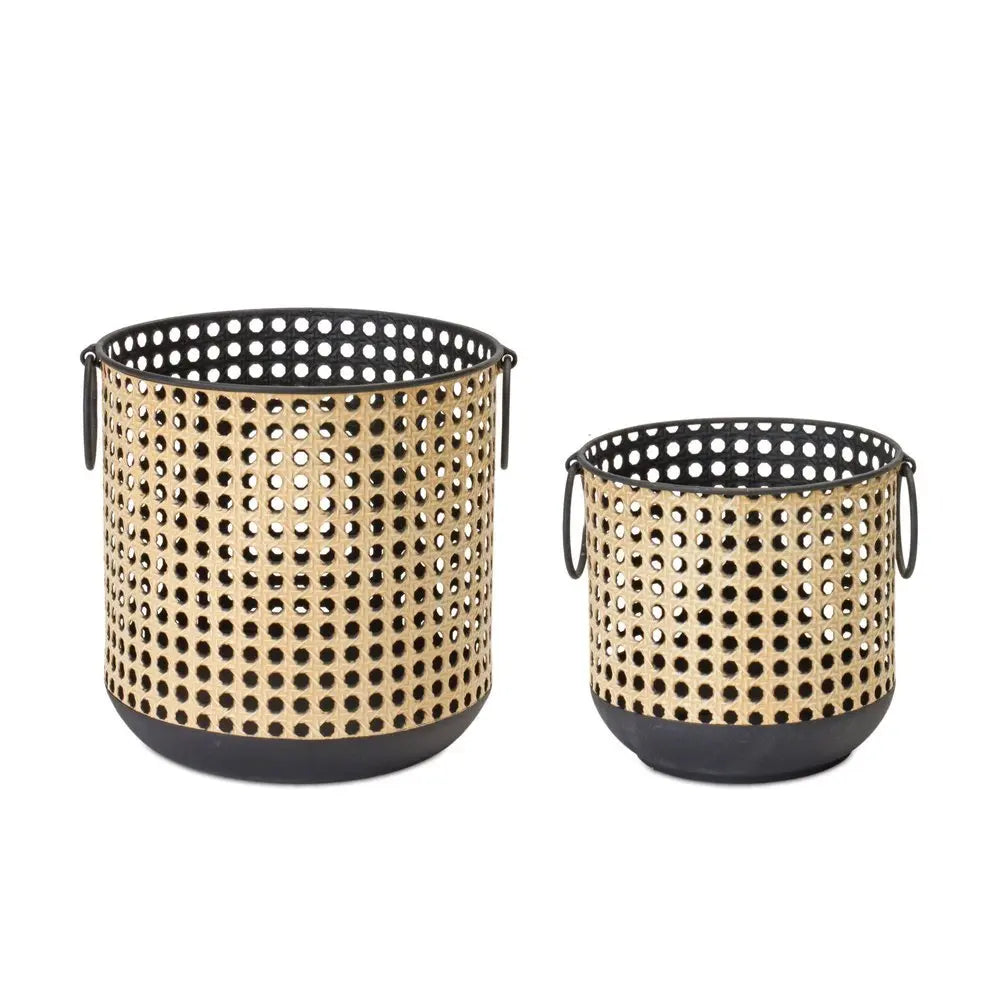 Set of Two Black And Brown Distressed Geometric Iron Tabletop Lantern Candle Holders - NOVA HOME FURNITURE